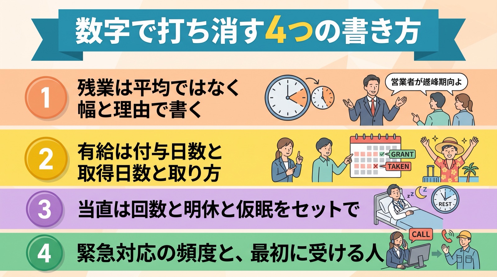 ビルメン 激務 キーワード｜数字で打ち消す4つの書き方