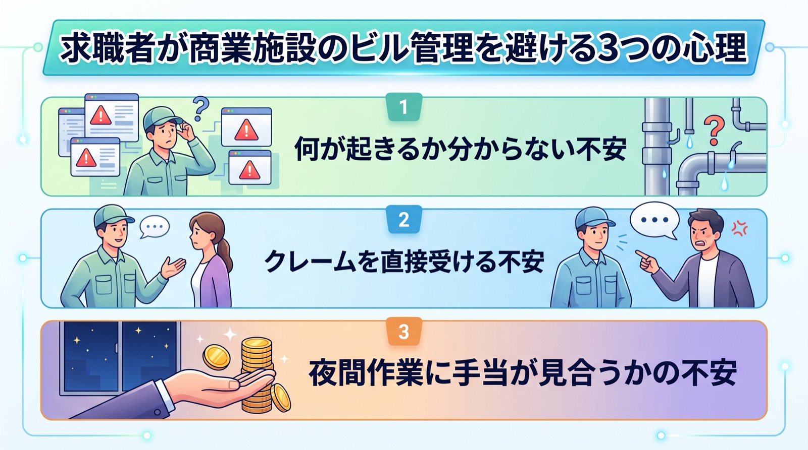 商業施設 ビル管理 採用｜求職者が商業施設のビル管理を避ける3つの心理